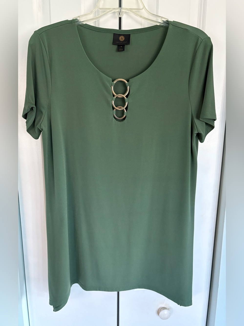 JM Collection Sage Green Short Sleeve Top with Gold Ring Detail